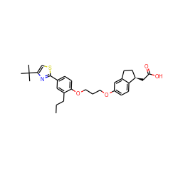 CCCc1cc(-c2nc(C(C)(C)C)cs2)ccc1OCCCOc1ccc2c(c1)CC[C@H]2CC(=O)O ZINC000014977124