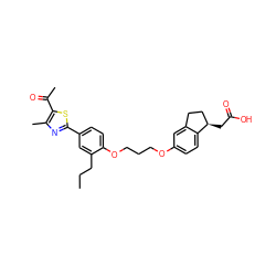 CCCc1cc(-c2nc(C)c(C(C)=O)s2)ccc1OCCCOc1ccc2c(c1)CC[C@H]2CC(=O)O ZINC000003961821