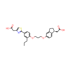 CCCc1cc(-c2nc(CC(=O)O)cs2)ccc1OCCCOc1ccc2c(c1)CC[C@H]2CC(=O)O ZINC000003961825