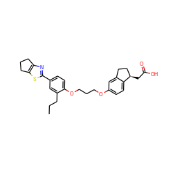 CCCc1cc(-c2nc3c(s2)CCC3)ccc1OCCCOc1ccc2c(c1)CC[C@H]2CC(=O)O ZINC000014977146