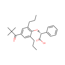 CCCc1cc(C(=O)C(C)(C)C)cc(CCC)c1O[C@@H](C(=O)O)c1ccccc1 ZINC000012358578