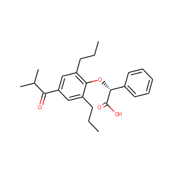 CCCc1cc(C(=O)C(C)C)cc(CCC)c1O[C@@H](C(=O)O)c1ccccc1 ZINC000012358576