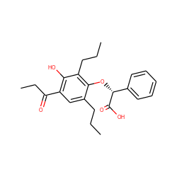 CCCc1cc(C(=O)CC)c(O)c(CCC)c1O[C@@H](C(=O)O)c1ccccc1 ZINC000013539280