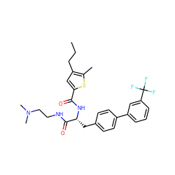 CCCc1cc(C(=O)N[C@H](Cc2ccc(-c3cccc(C(F)(F)F)c3)cc2)C(=O)NCCN(C)C)sc1C ZINC000299824941