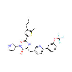 CCCc1cc(C(=O)N[C@H](Cc2ccc(-c3cccc(OC(F)(F)F)c3)nc2)C(=O)N[C@@H]2CCNC2)sc1C ZINC000253476156