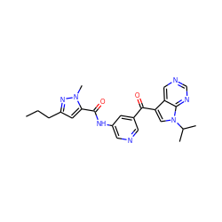 CCCc1cc(C(=O)Nc2cncc(C(=O)c3cn(C(C)C)c4ncncc34)c2)n(C)n1 ZINC000169707961