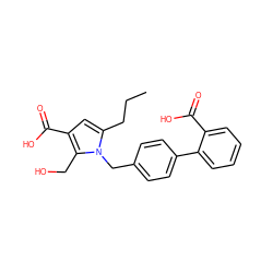 CCCc1cc(C(=O)O)c(CO)n1Cc1ccc(-c2ccccc2C(=O)O)cc1 ZINC000029482310