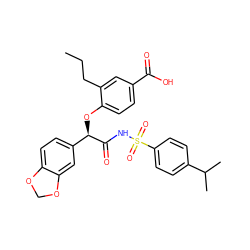 CCCc1cc(C(=O)O)ccc1O[C@@H](C(=O)NS(=O)(=O)c1ccc(C(C)C)cc1)c1ccc2c(c1)OCO2 ZINC000001481865