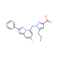 CCCc1cc(C(=O)O)nn1Cc1cc(Cl)cc2cc(-c3ccccc3)nn12 ZINC000206933752