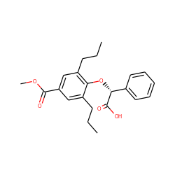 CCCc1cc(C(=O)OC)cc(CCC)c1O[C@@H](C(=O)O)c1ccccc1 ZINC000013539257