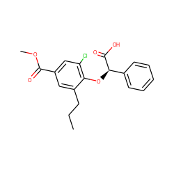 CCCc1cc(C(=O)OC)cc(Cl)c1O[C@@H](C(=O)O)c1ccccc1 ZINC000013539269