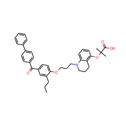 CCCc1cc(C(=O)c2ccc(-c3ccccc3)cc2)ccc1OCCCN1CCCc2c(OC(C)(C)C(=O)O)cccc21 ZINC000042834179