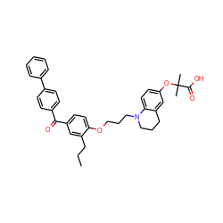 CCCc1cc(C(=O)c2ccc(-c3ccccc3)cc2)ccc1OCCCN1CCCc2cc(OC(C)(C)C(=O)O)ccc21 ZINC000044280935