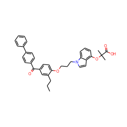 CCCc1cc(C(=O)c2ccc(-c3ccccc3)cc2)ccc1OCCCn1ccc2c(OC(C)(C)C(=O)O)cccc21 ZINC000044281357