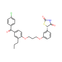 CCCc1cc(C(=O)c2ccc(Cl)cc2)ccc1OCCCOc1cccc([C@@H]2SC(=O)NC2=O)c1 ZINC000012358504