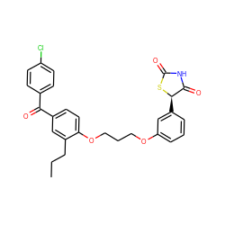 CCCc1cc(C(=O)c2ccc(Cl)cc2)ccc1OCCCOc1cccc([C@H]2SC(=O)NC2=O)c1 ZINC000012358505