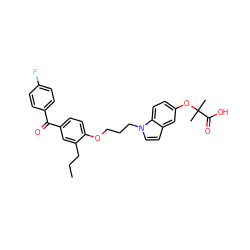 CCCc1cc(C(=O)c2ccc(F)cc2)ccc1OCCCn1ccc2cc(OC(C)(C)C(=O)O)ccc21 ZINC000038362582