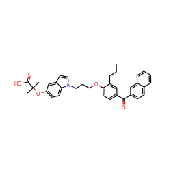 CCCc1cc(C(=O)c2ccc3ccccc3c2)ccc1OCCCn1ccc2cc(OC(C)(C)C(=O)O)ccc21 ZINC000044350697