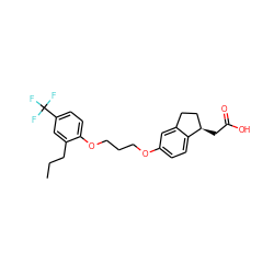 CCCc1cc(C(F)(F)F)ccc1OCCCOc1ccc2c(c1)CC[C@H]2CC(=O)O ZINC000014977034