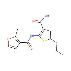 CCCc1cc(C(N)=O)c(NC(=O)c2ccoc2C)s1 ZINC000001053360