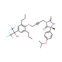 CCCc1cc(C(O)(C(F)(F)F)C(F)(F)F)cc(CCC)c1OCC#CCN1C(=O)N[C@](C)(c2ccc(OC(C)C)cc2)C1=O ZINC000068106675