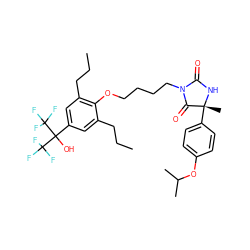 CCCc1cc(C(O)(C(F)(F)F)C(F)(F)F)cc(CCC)c1OCCCCN1C(=O)N[C@](C)(c2ccc(OC(C)C)cc2)C1=O ZINC000163884407