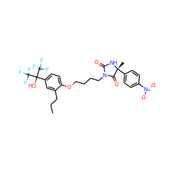 CCCc1cc(C(O)(C(F)(F)F)C(F)(F)F)ccc1OCCCCN1C(=O)N[C@](C)(c2ccc([N+](=O)[O-])cc2)C1=O ZINC000114059771