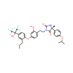 CCCc1cc(C(O)(C(F)(F)F)C(F)(F)F)ccc1Oc1ccc(CCN2C(=O)N[C@](C)(c3ccc(OC(C)C)cc3)C2=O)c(OC)c1 ZINC000164844947