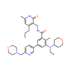 CCCc1cc(C)[nH]c(=O)c1CNC(=O)c1cc(-c2ccc(CN3CCOCC3)nc2)cc(N(CC)C2CCOCC2)c1C ZINC000205710440