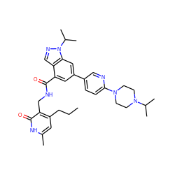 CCCc1cc(C)[nH]c(=O)c1CNC(=O)c1cc(-c2ccc(N3CCN(C(C)C)CC3)nc2)cc2c1cnn2C(C)C ZINC000098043801