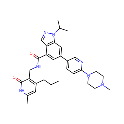 CCCc1cc(C)[nH]c(=O)c1CNC(=O)c1cc(-c2ccc(N3CCN(C)CC3)nc2)cc2c1cnn2C(C)C ZINC000072318026