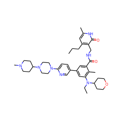 CCCc1cc(C)[nH]c(=O)c1CNC(=O)c1cc(-c2ccc(N3CCN(C4CCN(C)CC4)CC3)nc2)cc(N(CC)C2CCOCC2)c1C ZINC000205713511