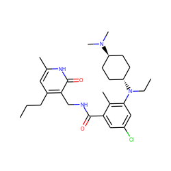 CCCc1cc(C)[nH]c(=O)c1CNC(=O)c1cc(Cl)cc(N(CC)[C@H]2CC[C@H](N(C)C)CC2)c1C ZINC001772657236