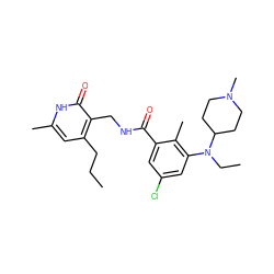 CCCc1cc(C)[nH]c(=O)c1CNC(=O)c1cc(Cl)cc(N(CC)C2CCN(C)CC2)c1C ZINC000205784193