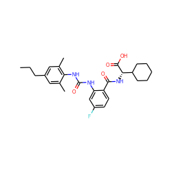 CCCc1cc(C)c(NC(=O)Nc2cc(F)ccc2C(=O)N[C@H](C(=O)O)C2CCCCC2)c(C)c1 ZINC000040915151