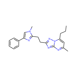 CCCc1cc(C)nc2nc(CCc3nc(-c4ccccc4)cn3C)nn12 ZINC000113422030