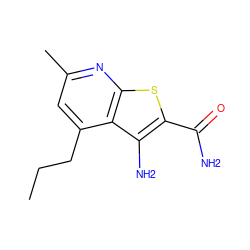 CCCc1cc(C)nc2sc(C(N)=O)c(N)c12 ZINC000045256192