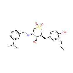 CCCc1cc(C[C@@H]2CS(=O)(=O)C[C@H](NCc3cccc(C(C)C)c3)[C@H]2O)ccc1O ZINC000071317056