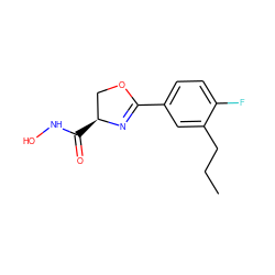 CCCc1cc(C2=N[C@@H](C(=O)NO)CO2)ccc1F ZINC000013474899