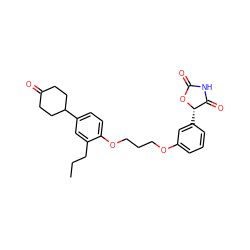 CCCc1cc(C2CCC(=O)CC2)ccc1OCCCOc1cccc([C@@H]2OC(=O)NC2=O)c1 ZINC000013553668