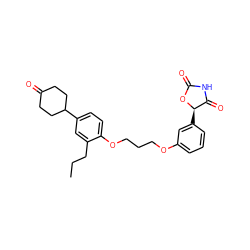 CCCc1cc(C2CCC(=O)CC2)ccc1OCCCOc1cccc([C@H]2OC(=O)NC2=O)c1 ZINC000013553669