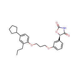 CCCc1cc(C2CCCC2)ccc1OCCCOc1cccc([C@H]2OC(=O)NC2=O)c1 ZINC000013553667