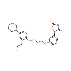 CCCc1cc(C2CCCCC2)ccc1OCCCOc1cccc([C@H]2OC(=O)NC2=O)c1 ZINC000012358514