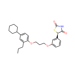 CCCc1cc(C2CCCCC2)ccc1OCCCOc1cccc([C@H]2SC(=O)NC2=O)c1 ZINC000012358513