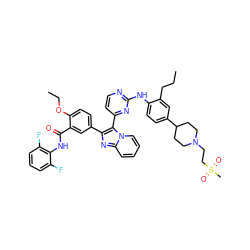 CCCc1cc(C2CCN(CCS(C)(=O)=O)CC2)ccc1Nc1nccc(-c2c(-c3ccc(OCC)c(C(=O)Nc4c(F)cccc4F)c3)nc3ccccn23)n1 ZINC000165087670