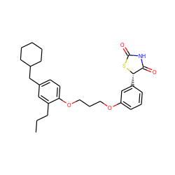 CCCc1cc(CC2CCCCC2)ccc1OCCCOc1cccc([C@@H]2SC(=O)NC2=O)c1 ZINC000012358510