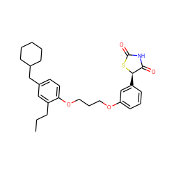 CCCc1cc(CC2CCCCC2)ccc1OCCCOc1cccc([C@H]2SC(=O)NC2=O)c1 ZINC000012358511