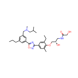 CCCc1cc(CN(C)CC(C)C)cc(-c2nc(-c3cc(C)c(OC[C@@H](O)CNC(=O)CO)c(CC)c3)no2)c1 ZINC000115393579