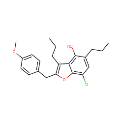 CCCc1cc(Cl)c2oc(Cc3ccc(OC)cc3)c(CCC)c2c1O ZINC000003800376