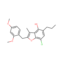 CCCc1cc(Cl)c2oc(Cc3ccc(OC)cc3OC)c(C)c2c1O ZINC000003800388